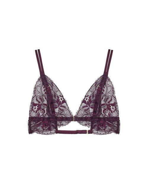 Front view of Fleur of England Luxury Burgundy Lace Triangle Bra