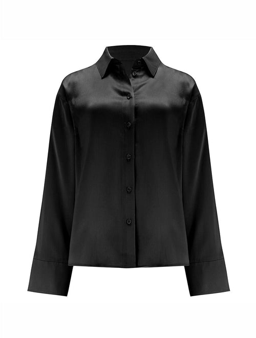 Front view of Luxury Black Silk Shirt by Fleur of England