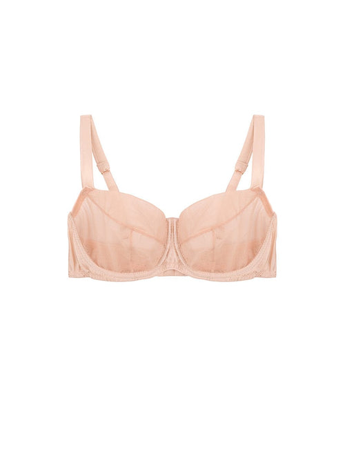 Front view of Luxury Blush Silk and Mesh Underwired Balcony Bra by Fleur of England