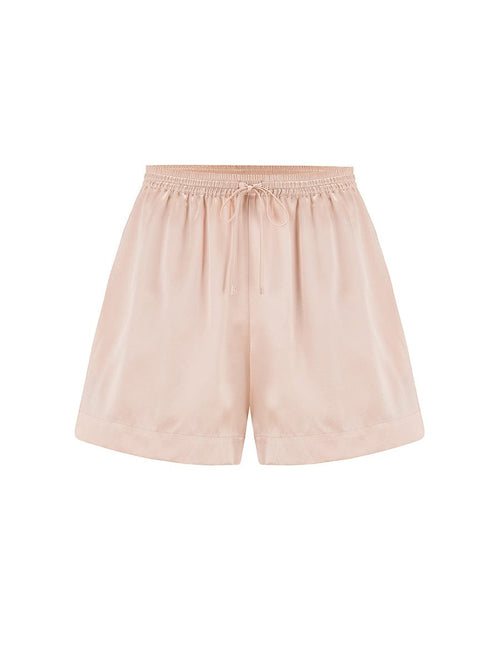 Front view of Luxury Blush Silk Shorts by Fleur of England