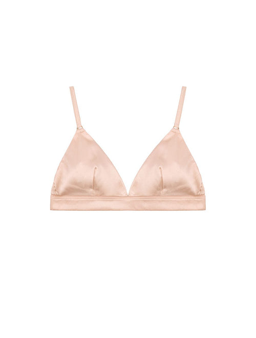 Front view of Luxury Blush Silk Non-Wired Triangle Bra by Fleur of England