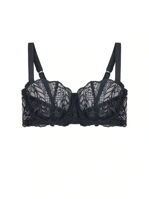 Front view of Fleur of England Luxury Roxy Black Embroidery Balcony Bra