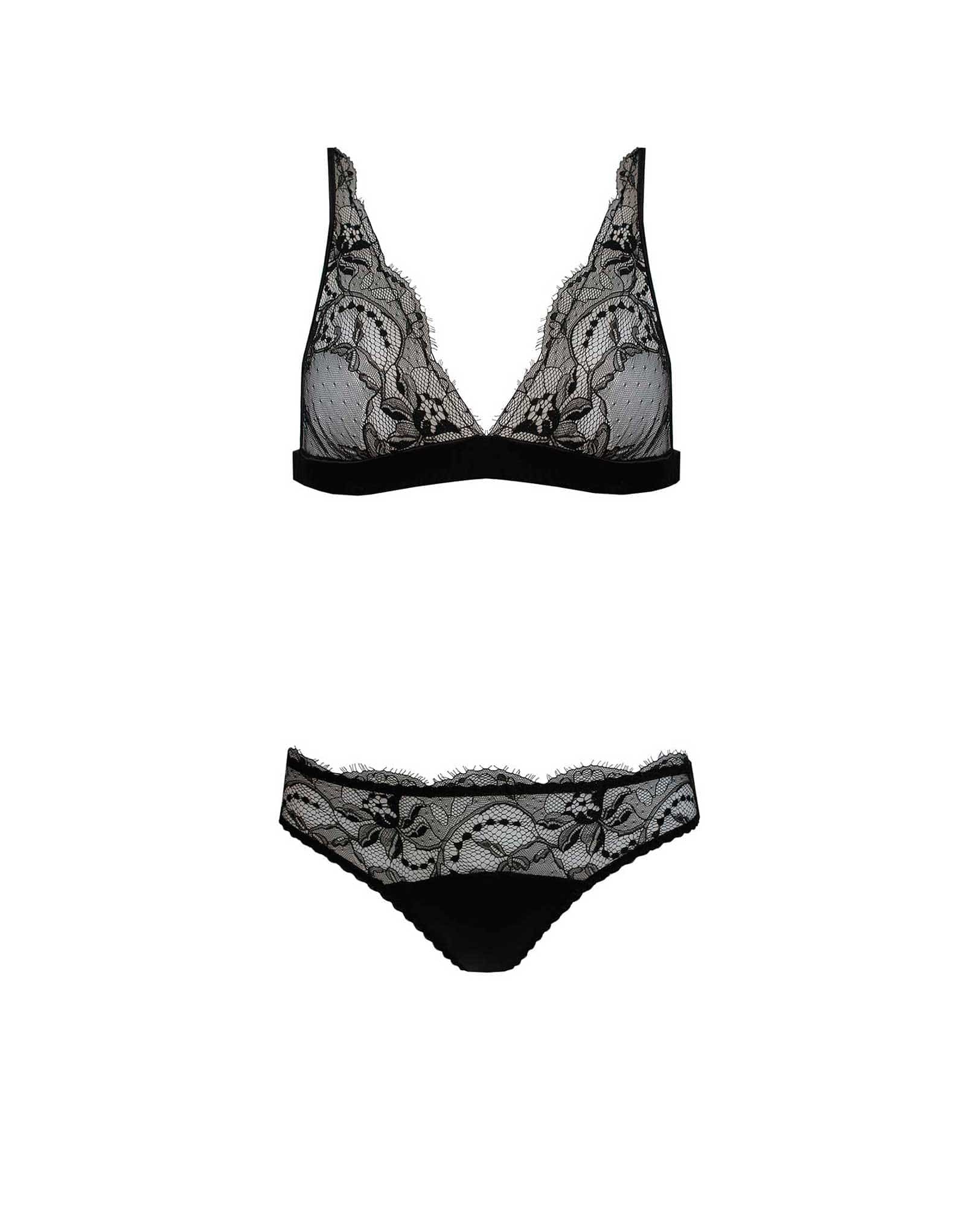 Signature Black Luxury Lace Boudoir Bra And Ouvert Brief Fleur Of England 5500