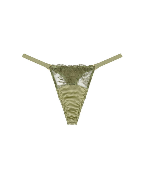 Front view of  Fleur of England Luxury Sage Green Strap Thong