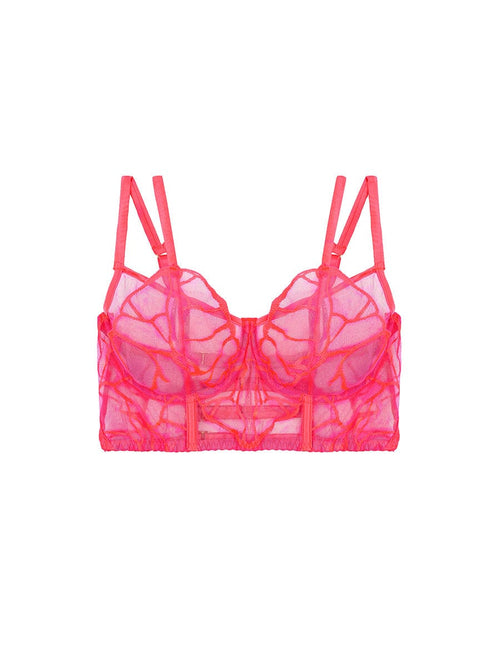 front view of Wired Longline Bra in Bright Coral and Pink by Fleur of England