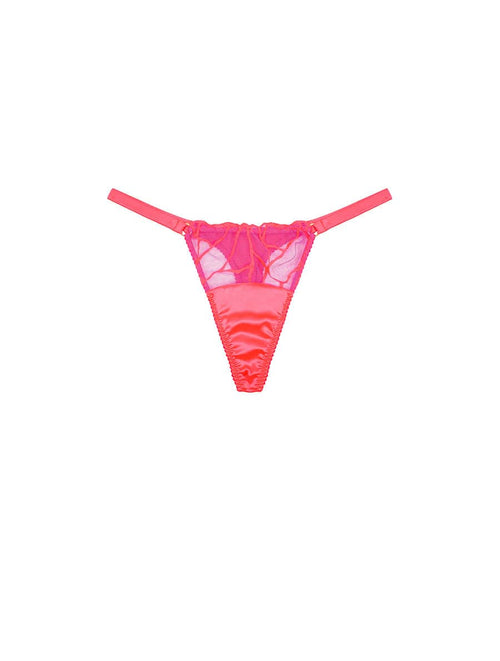 Front view of Silk Strap Thong in Bright Coral and Pink by Fleur of England