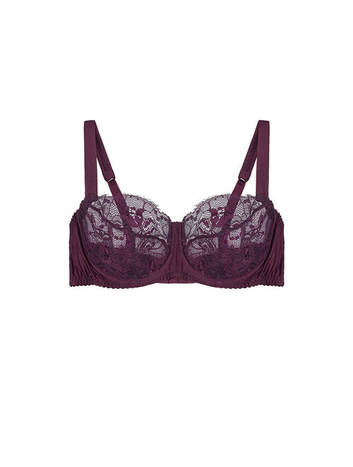 Front view of Fleur of England Luxury Burgundy Lace Balcony Bra