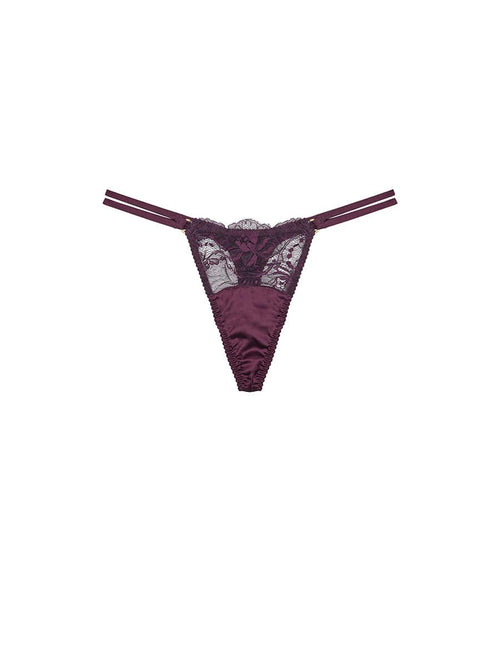 Front view of Fleur of England Luxury Burgundy Double Strap Thong