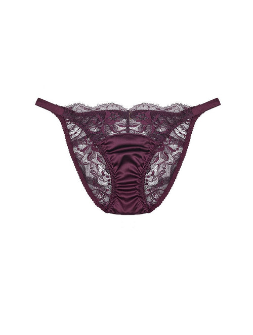 Front view of Fleur of England Luxury Burgundy Lace Open-back Brief