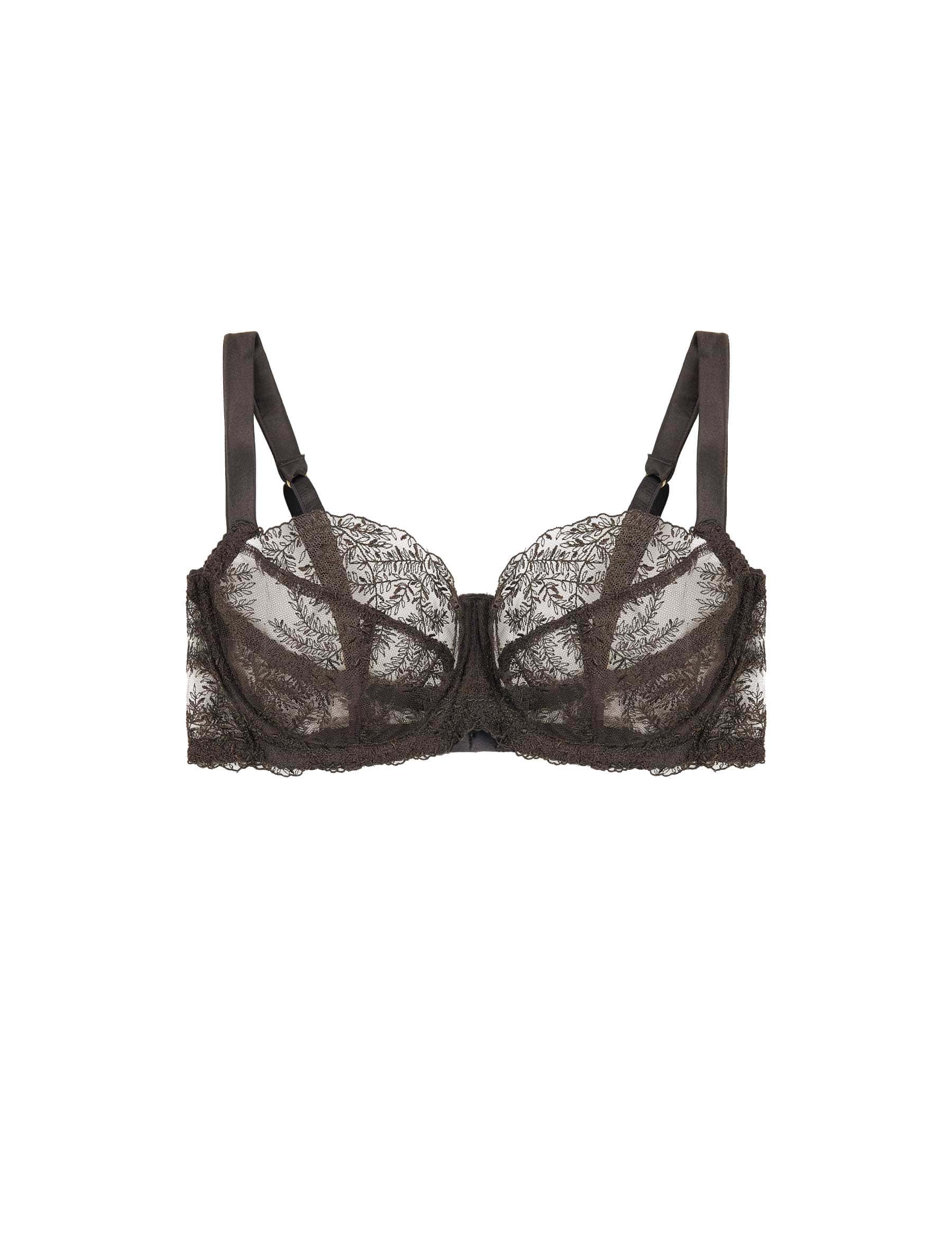 Fleur Of England Kyra Floral-embroidered Tulle Balcony Bra, Brown, 34D