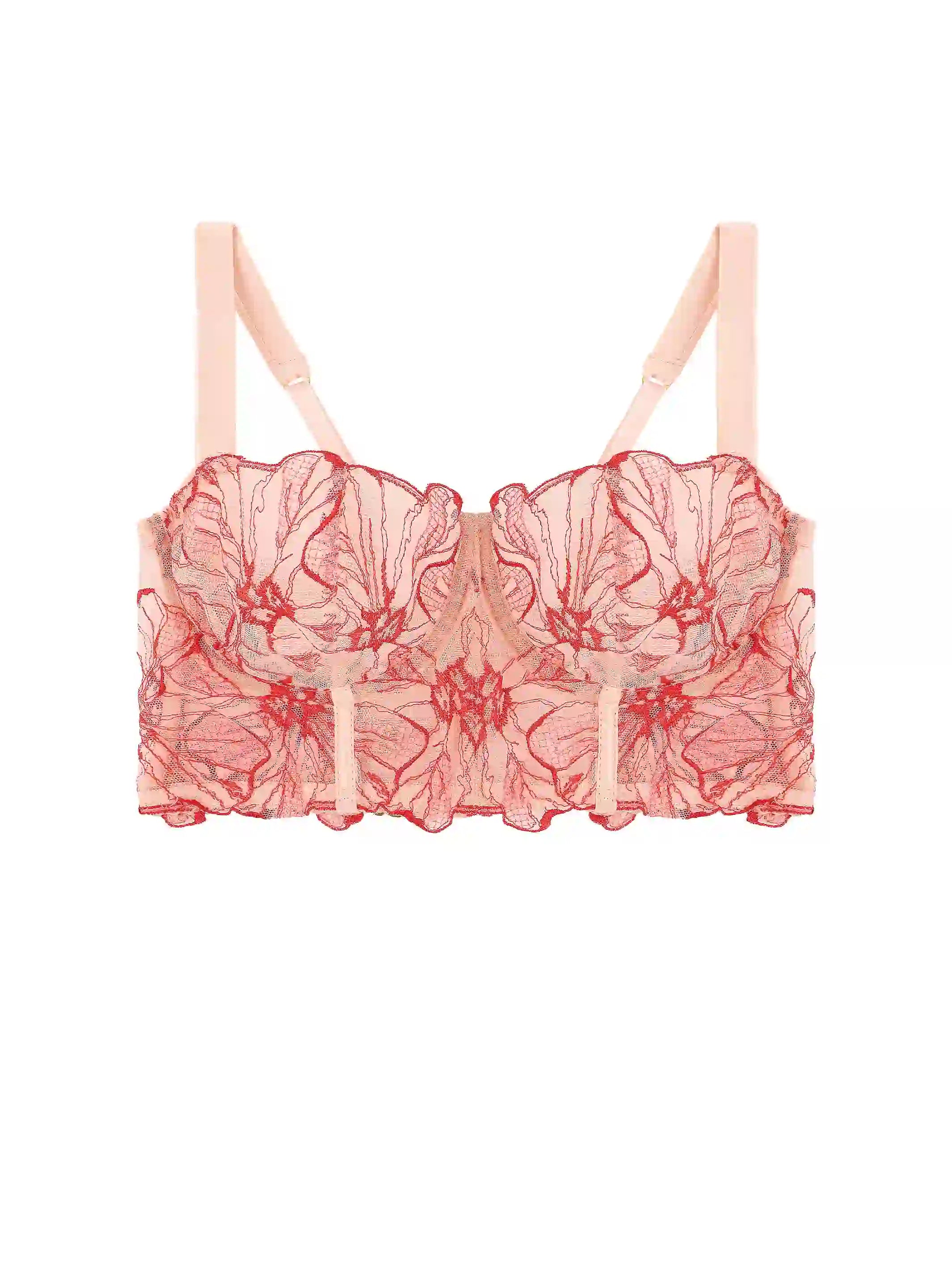 Pink Embroidered Underwired Longline Bra – Fleur of England