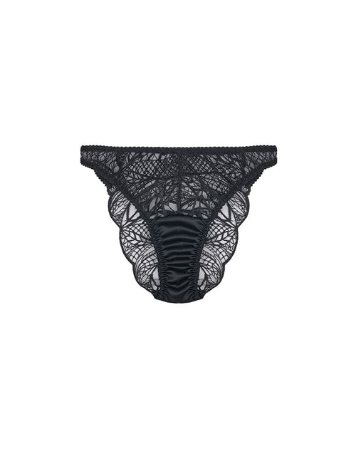 Front view of Luxury Black silk and embroidered Brazillian Brief By Fleur of England