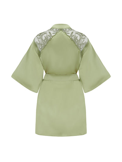 Back view Fleur of England Luxury Sage Green Silk Robe