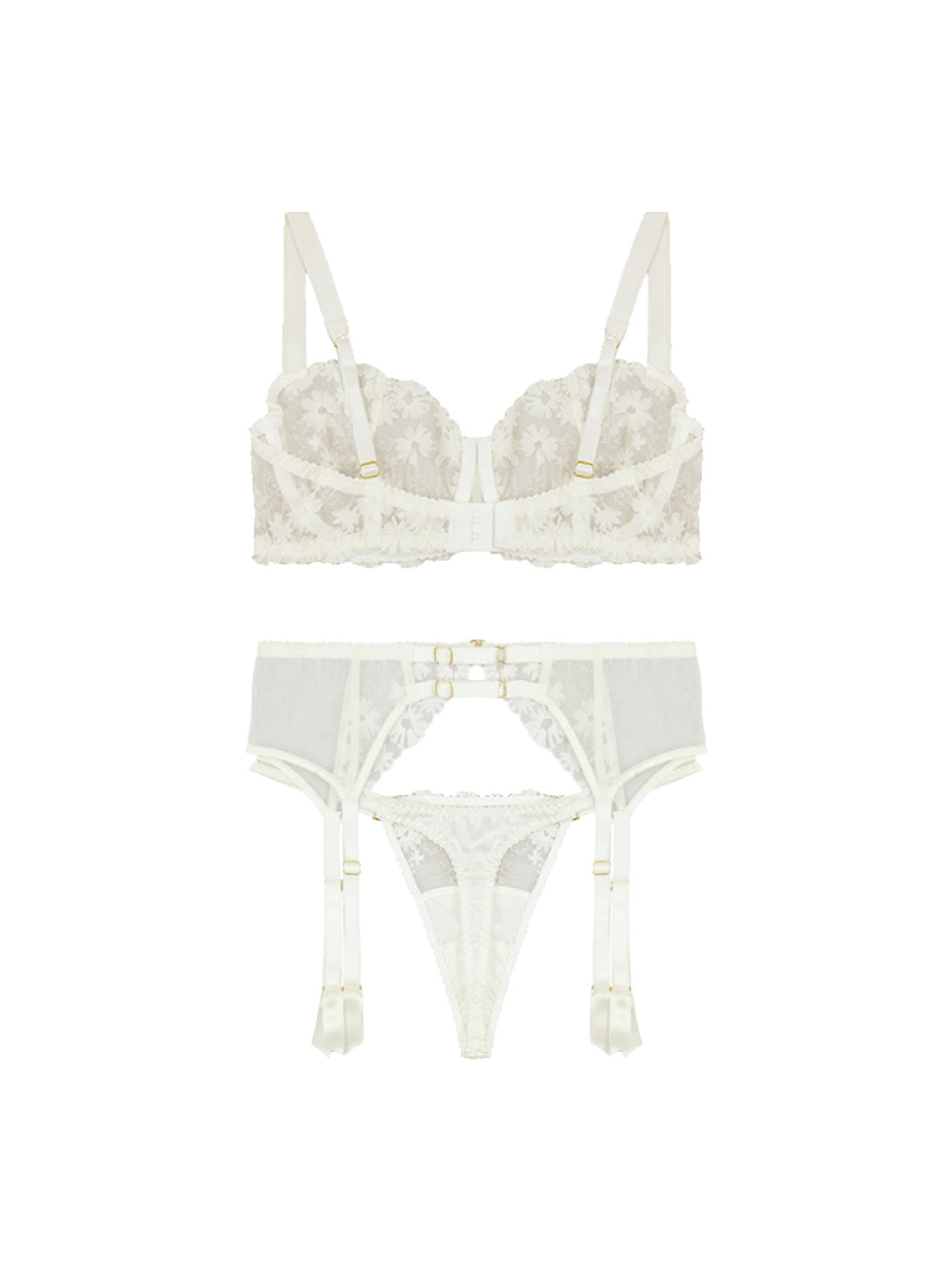 Fleur of England Daisy Balcony Bra, Thong & Suspender Belt