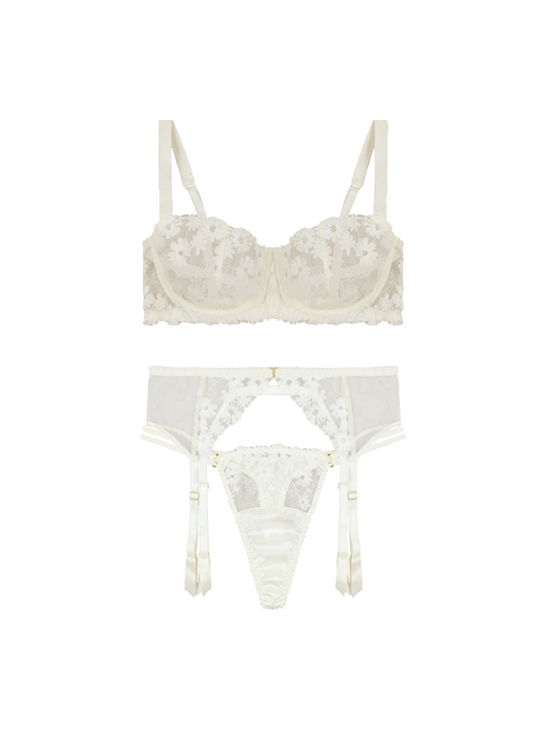 Fleur of England Daisy Balcony Bra, Thong & Suspender Belt