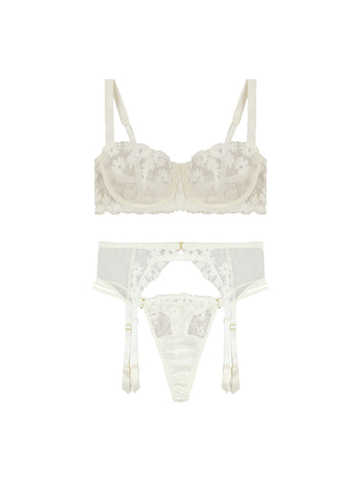 Fleur of England Daisy Balcony Bra, Thong & Suspender Belt