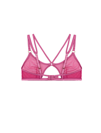 Back of Soft Cup Luxury Bralette in Pink Mesh with Silk by Fleur of England