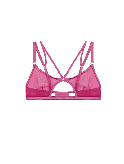 Front of Soft Cup Luxury Bralette in Pink Mesh with Silk by Fleur of England