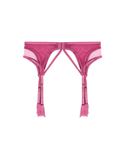 Back of Luxury Suspender Belt in Pink Mesh with Silk by Fleur of England