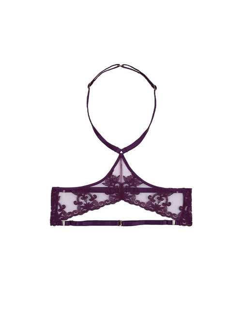 Front view of FleurOfEngland Purple Luxury Embroidered Harness with Silk Straps