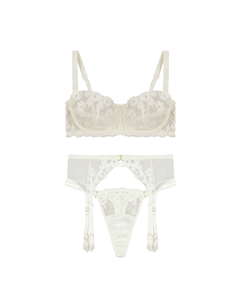 Fleur of England Daisy Balcony Bra, Thong & Suspender Belt