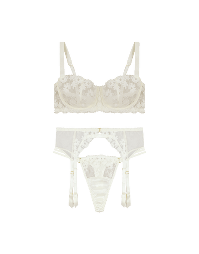 Fleur of England Daisy Balcony Bra, Thong & Suspender Belt