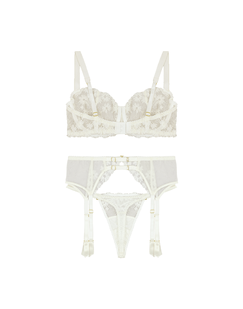 Fleur of England Daisy Balcony Bra, Thong & Suspender Belt