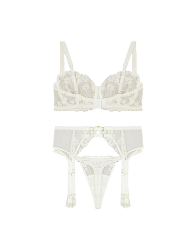 Fleur of England Daisy Balcony Bra, Thong & Suspender Belt