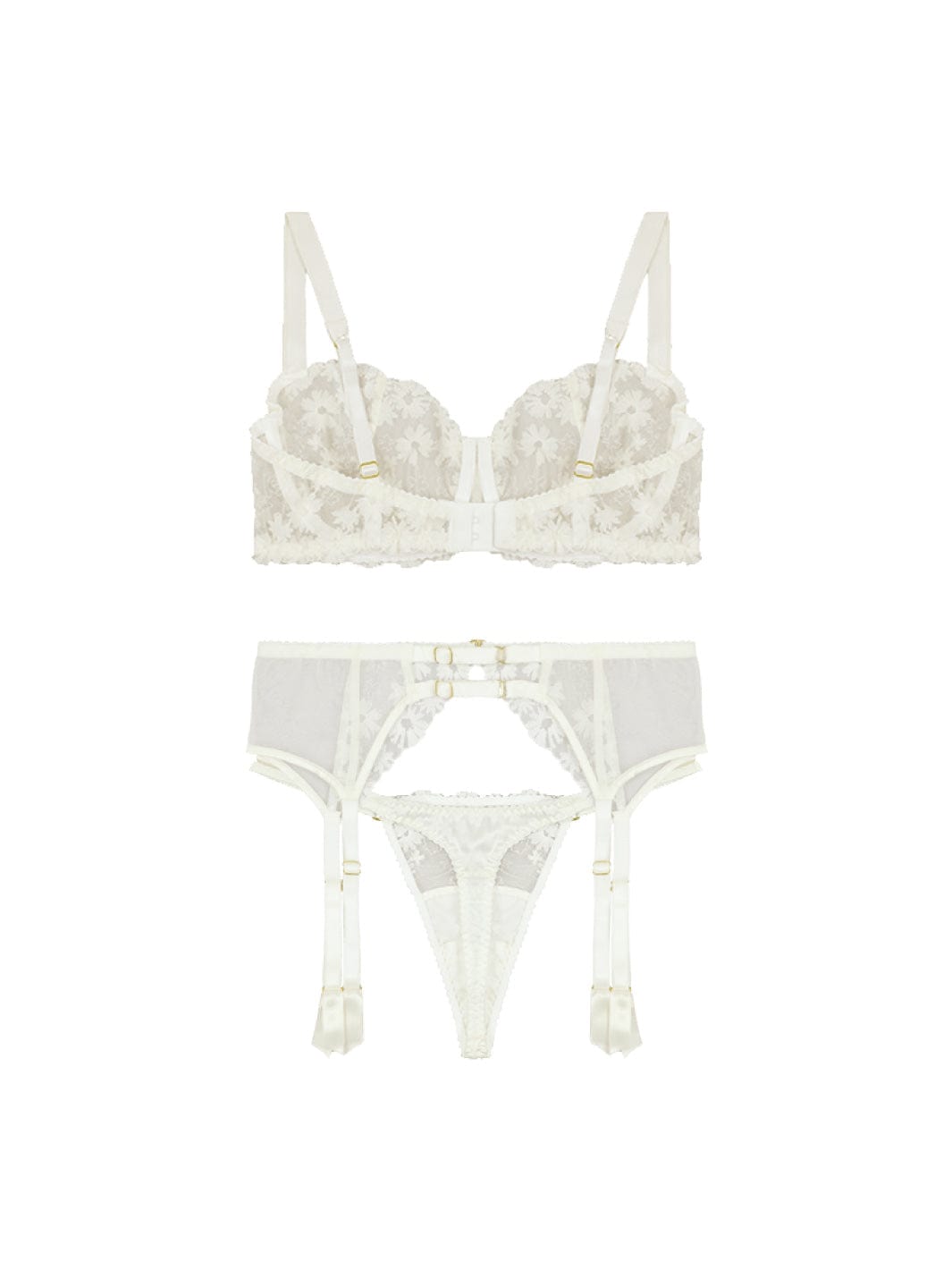 Women's Daisy Balcony Bra, Thong & Suspender Belt - by Fleur of England