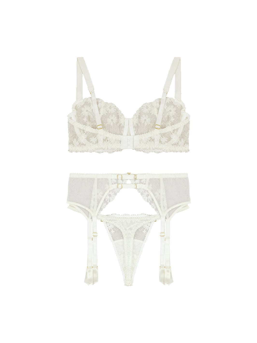 Fleur of England Daisy Balcony Bra, Thong & Suspender Belt