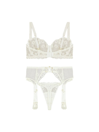 Fleur of England Daisy Balcony Bra, Thong & Suspender Belt