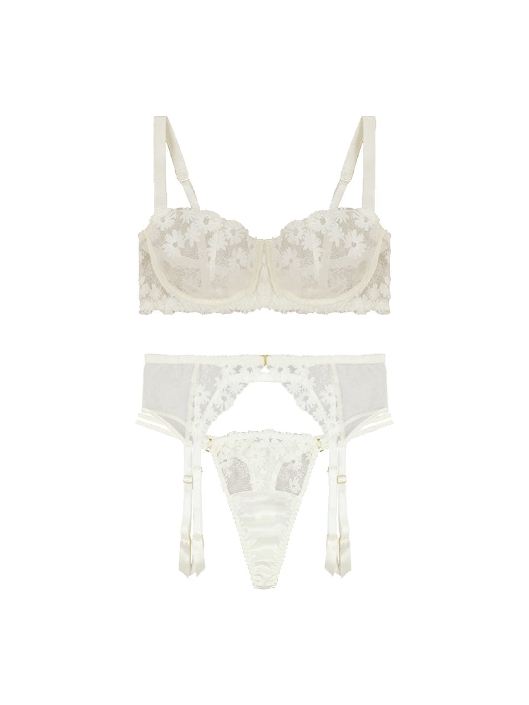 Fleur of England Daisy Balcony Bra, Thong & Suspender Belt