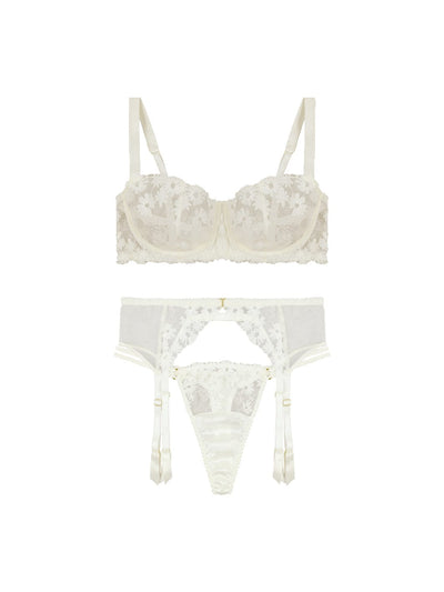 Fleur of England Daisy Balcony Bra, Thong & Suspender Belt