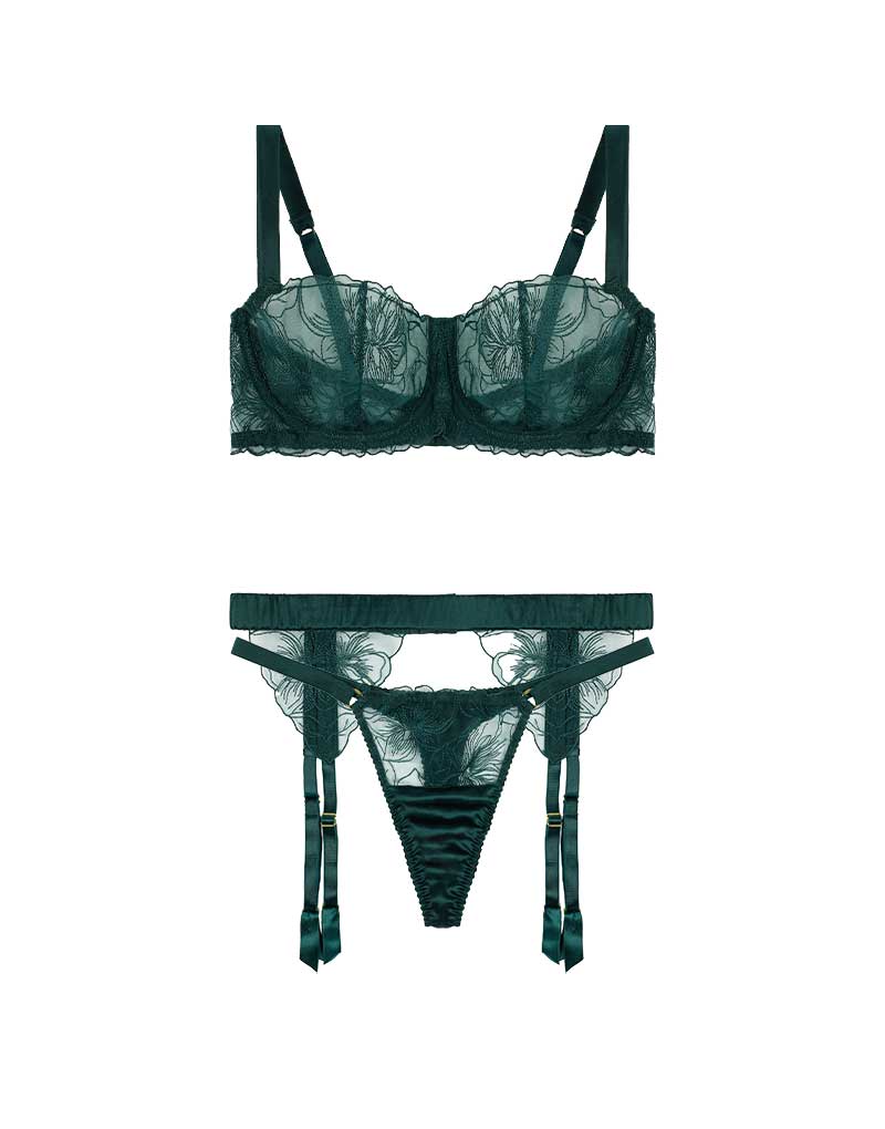 Fleur of England Eva Balcony Bra, Thong & Suspender Belt