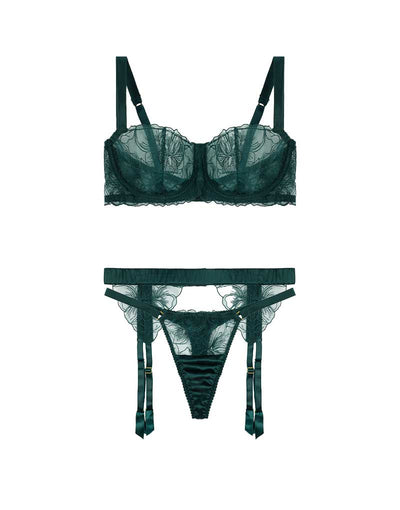 Fleur of England Eva Balcony Bra, Thong & Suspender Belt