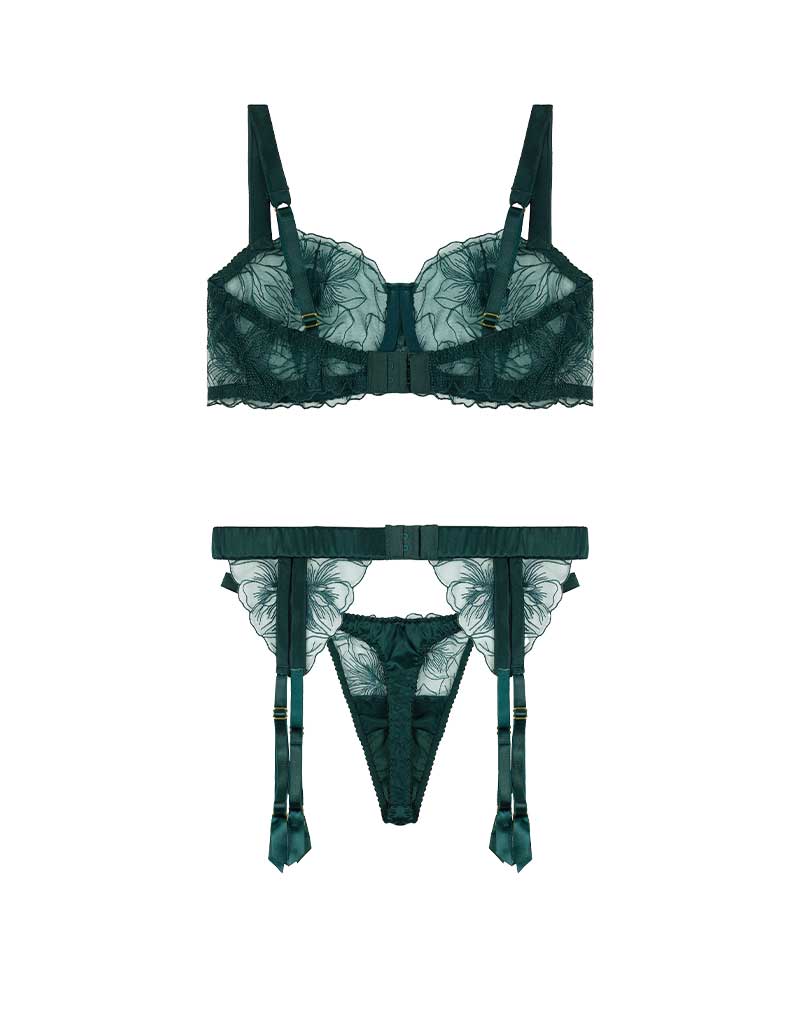 Fleur of England Eva Balcony Bra, Thong & Suspender Belt