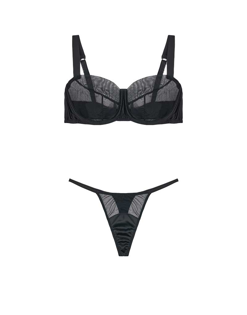 Fleur of England Fleur du Jour Black Balcony Bra & Thong