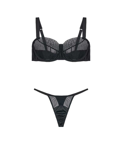 Fleur of England Fleur du Jour Black Balcony Bra & Thong