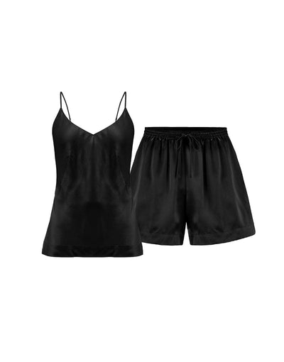 Fleur of England Fleur Du Jour Black Silk Camisole & Shorts