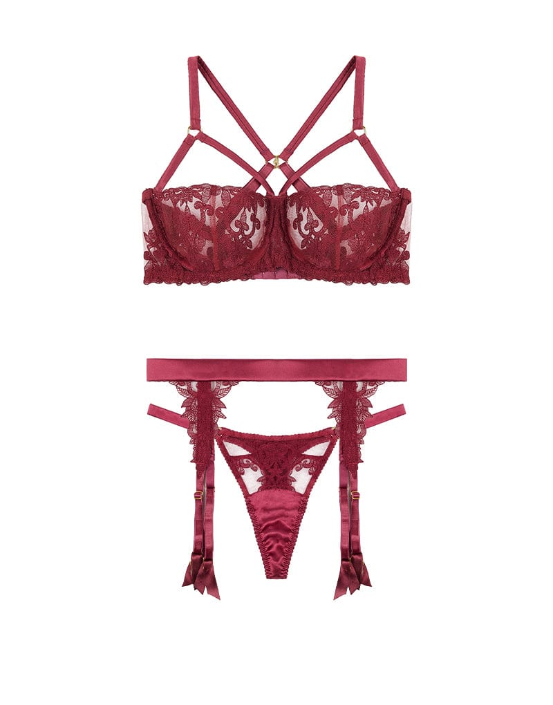 Fleur of England Gisele Strap Balcony Bra, Thong & Suspender Belt