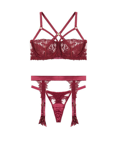 Fleur of England Gisele Strap Balcony Bra, Thong & Suspender Belt