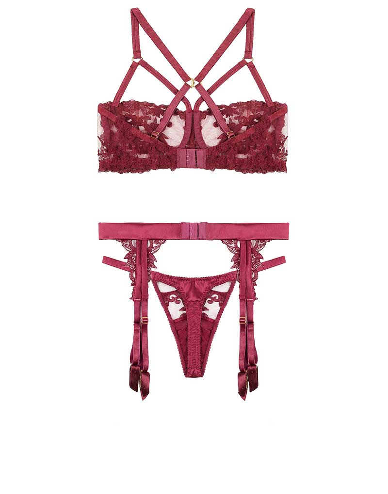 Fleur of England Gisele Strap Balcony Bra, Thong & Suspender Belt