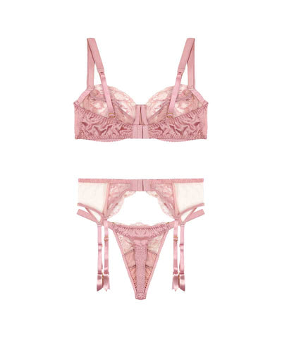 Fleur of England Lyla Balcony Bra, Thong & Suspender Belt