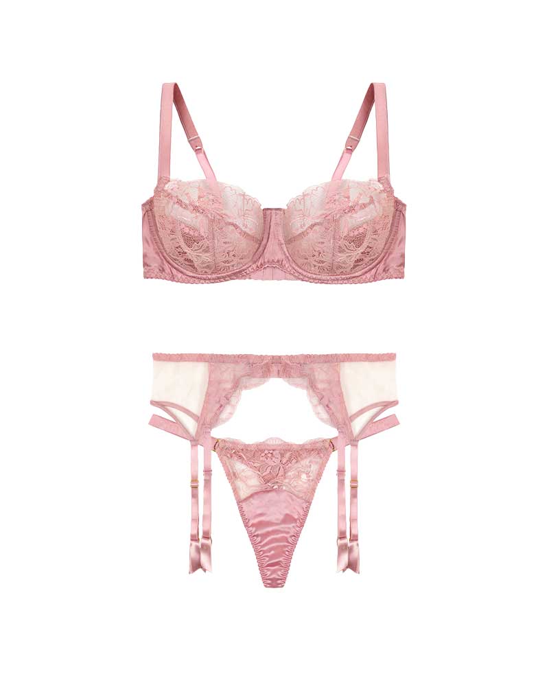 Fleur of England Lyla Balcony Bra, Thong & Suspender Belt