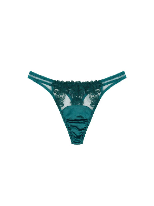 Fleur of England Olivia Teal Embroidered Thong