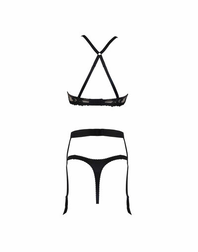 Fleur of England Onyx Luxury Strap Balcony Bra, Strap Thong & Suspender Belt