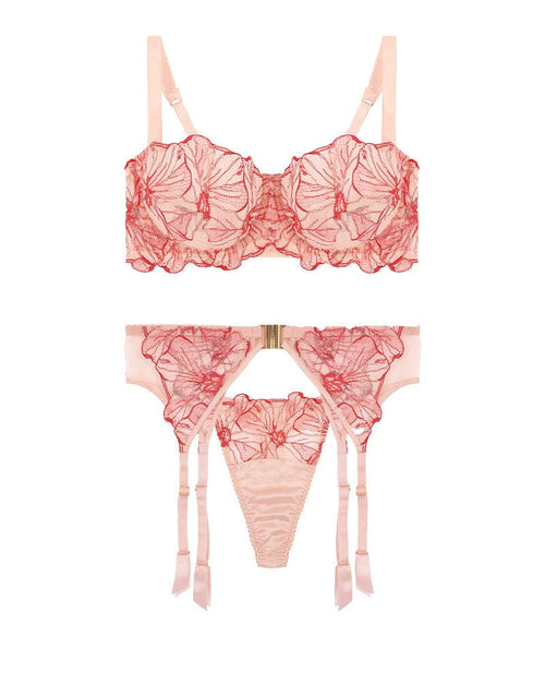 Fleur of England Rosa Balcony Bra, Thong & Suspender Belt