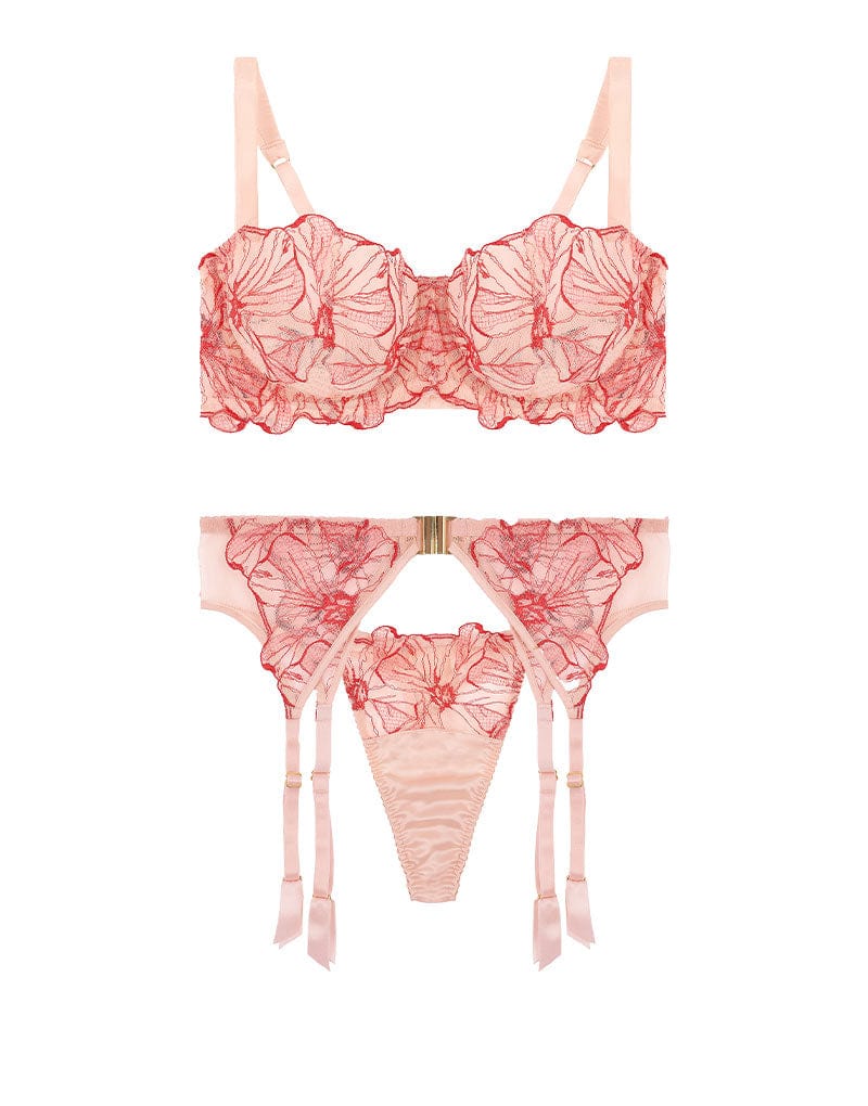 Fleur of England Rosa Balcony Bra, Thong & Suspender Belt