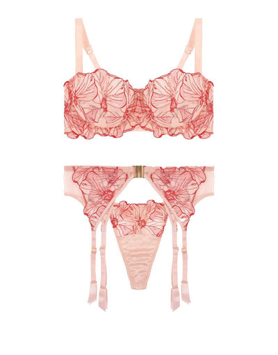 Fleur of England Rosa Balcony Bra, Thong & Suspender Belt