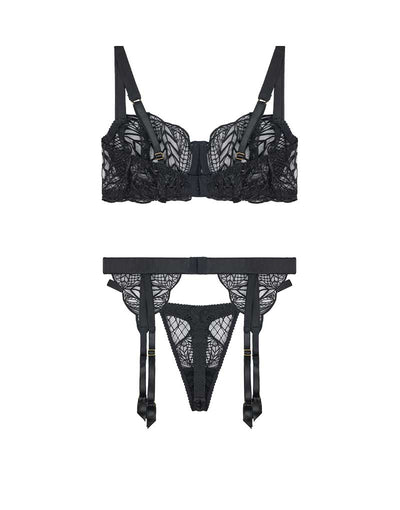 Fleur of England Roxy Balcony Bra, Thong & Suspender Belt